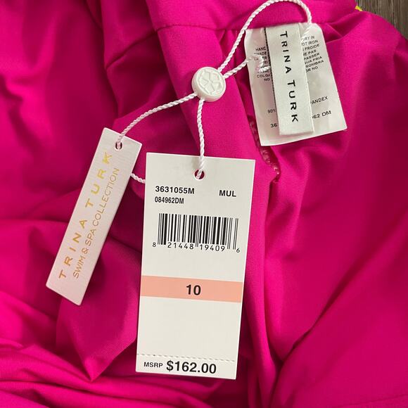 NWT Trina Turk Lilleth Ruffle One-Piece Swimsuit Pink Multi - Size: 10 - Picture 6 of 11